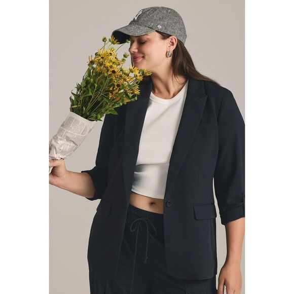 Anthropologie Maeve Roll-Sleeve Blazer Notched Collar Black‎ 24W NWOT - Picture 3 of 16